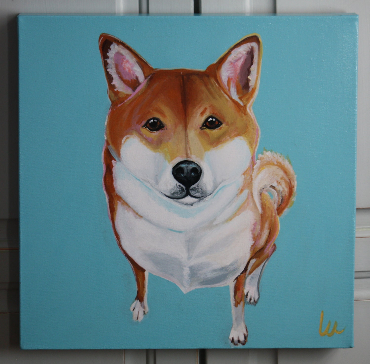 Contemporary Custom Dog Portrait  Acrylic 16" x 16" and 1 1/2" deep