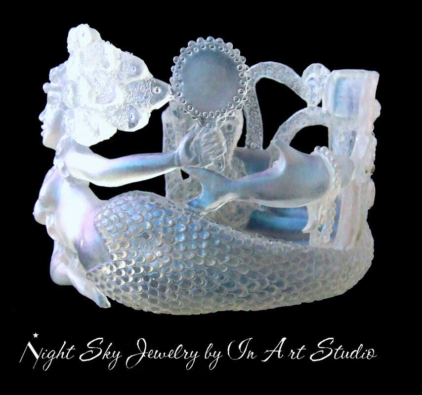 Mermaid and Octopus Jewelry Iridescent Resin Cuff Bracelet