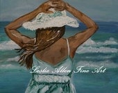Woman Art Print Oceanscape Girl Female Waves Ocean Beach Nautical Calm Landscape Seascape Print  "Beautiful Day" Shoreline
