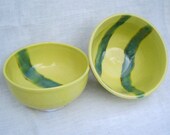 Bright Yellow Bowl Set of 2 with Green Stripes