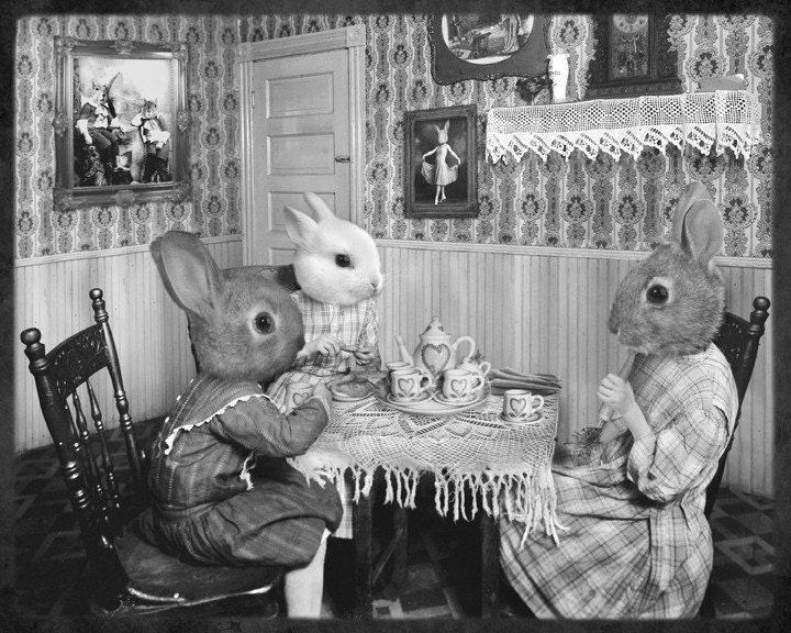 8x10 Bunny Tea Party - Photographic Art Print