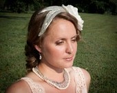 Bridal headpiece, dramatic ivory bloom and silver beaded leaf bridal crown