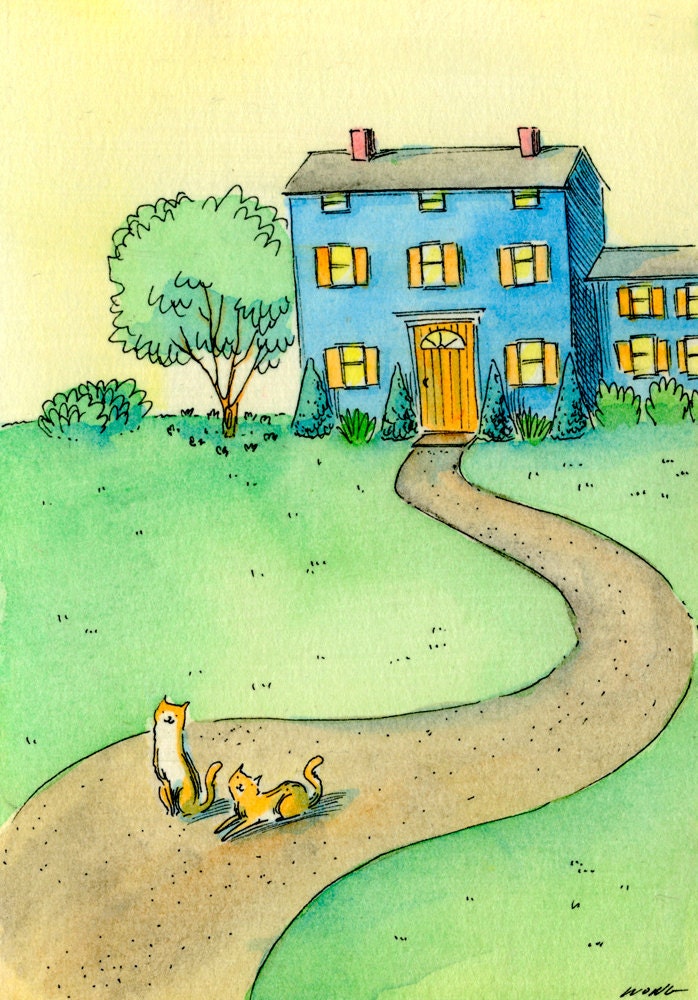 Original 3.5x5 Painting -- Welcoming kitties