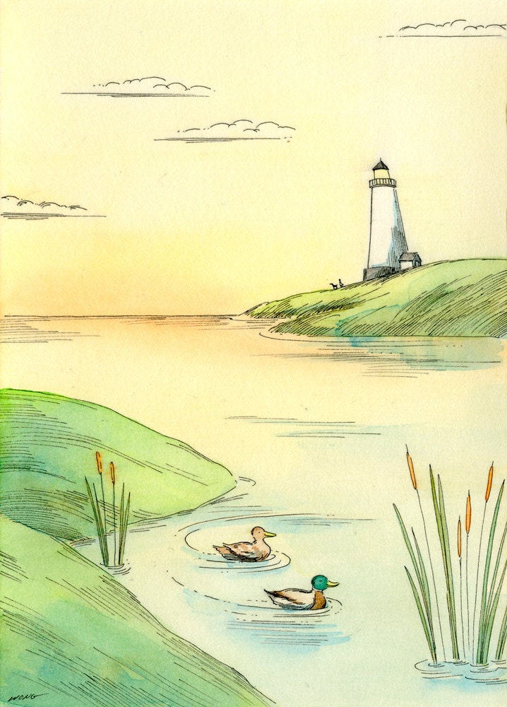 Original 5x7 Painting -- Quiet duck swim
