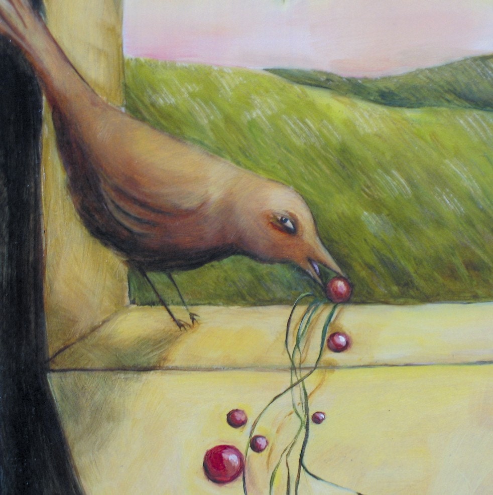 Original 12x12 Oil Painting --- Berry Eater