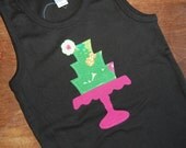 SALE ... Fairy Garden Vintage Cake Stand ...  Ready To Ship size 6 black tank top ... girls birthday shirt ... one of a kind