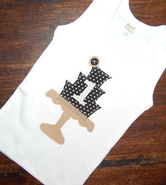 1st birthday shirt for girls CLEARANCE ...Ready To Ship .. Sz 18 month tank top ... Messy Dot Vintage Cake Stand Birthday Shirt