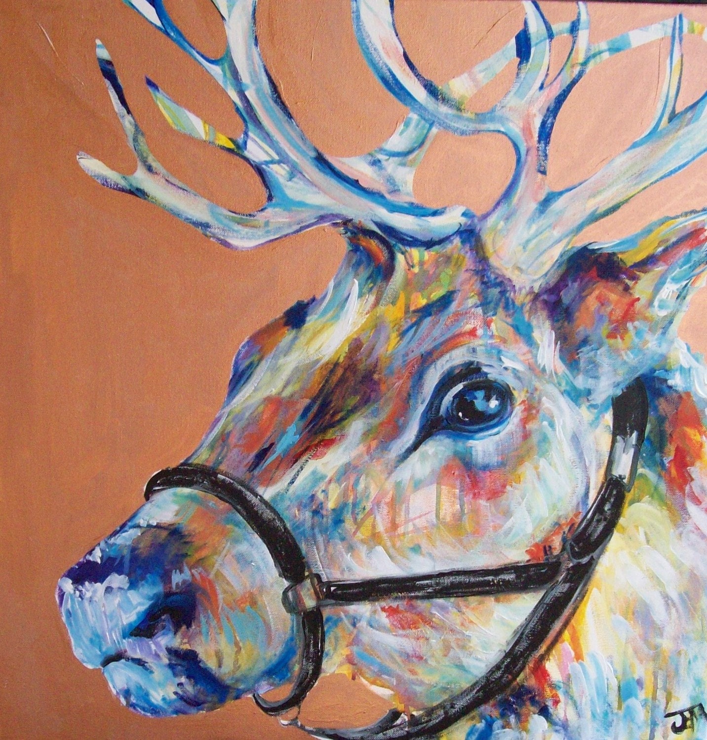 Original Painting 24x24 Rustic Rudolf by Jennifer Moreman