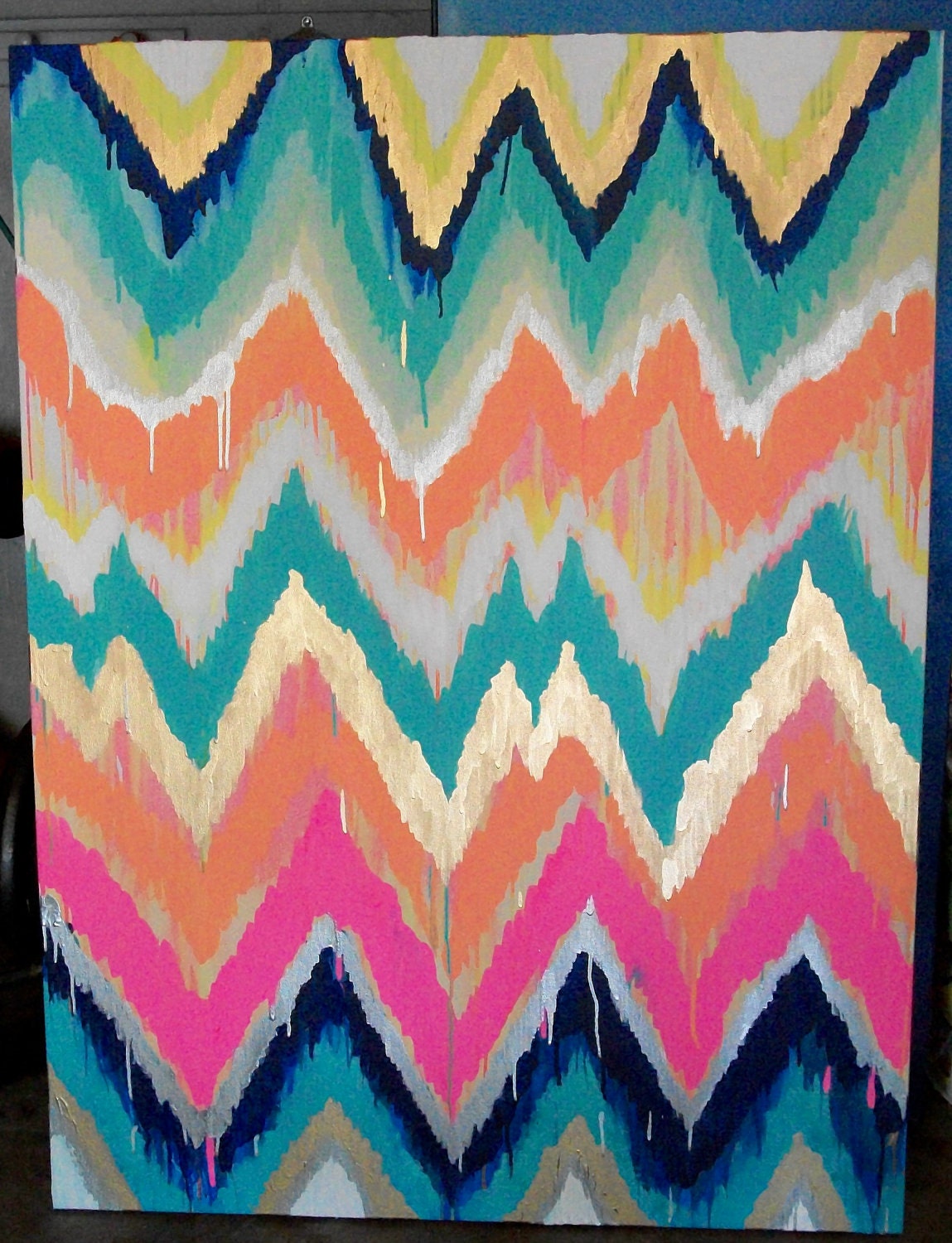 Custom ikat chevron 30x30 Painting by Jennifer Moreman