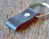 Monogrammed Midnight Brown and Red Leather Keychain (Style 2)