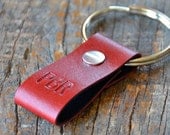 Monogrammed Red and Black Leather Keychain (Style 2)