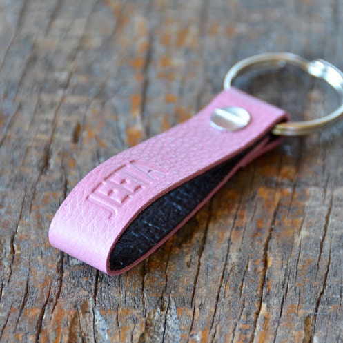 Personalized Light Pink Leather Keychain (Style 4)