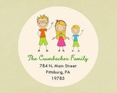 Return address labels, stickers, tags, envelope seals, round--Family