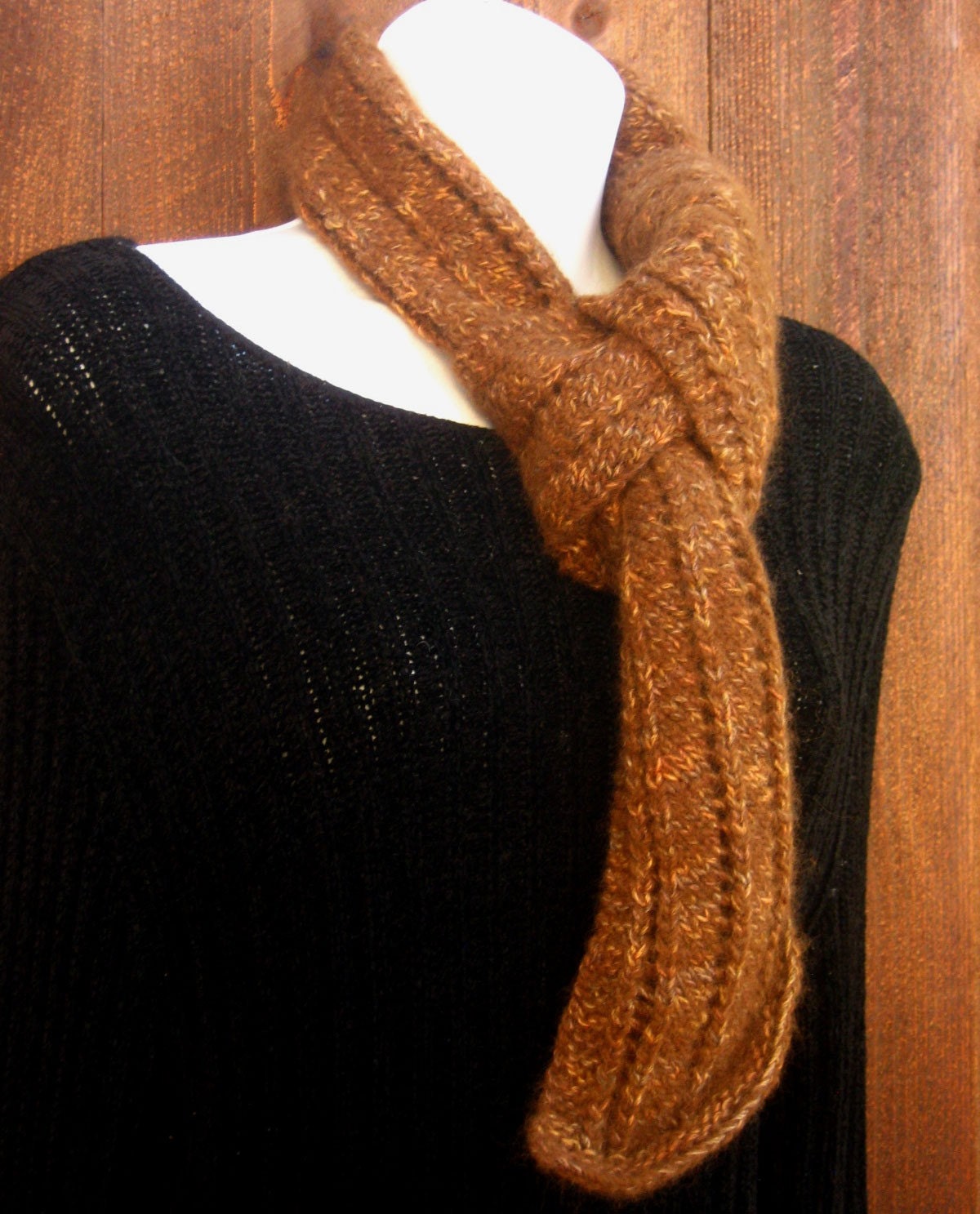 Cinnamon brown alpaca/merino knit scarf