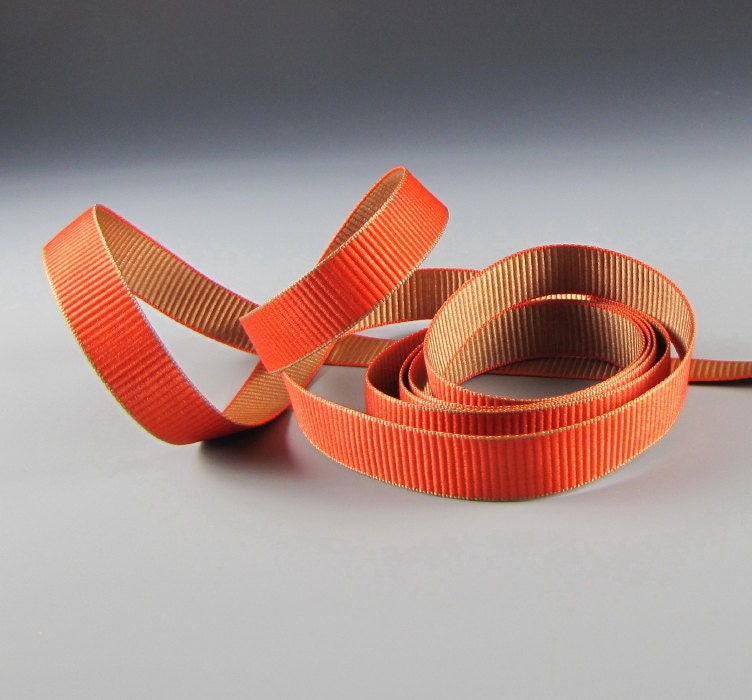 Double Faced Grosgrain Ribbon 5/8" Wide Pumpkin and Cinnamon 3 Yard Length