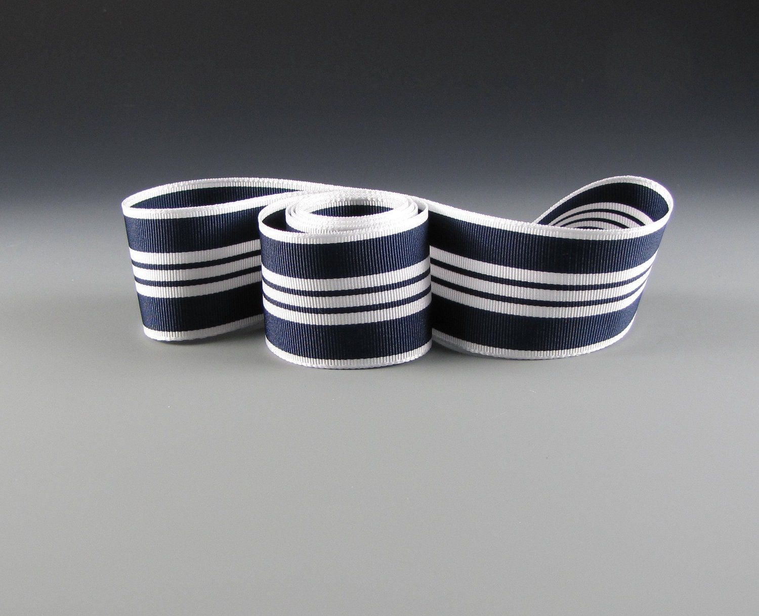 Grosgrain Ribbon Tuxedo Navy and White 5 yd length Aram Ribbons
