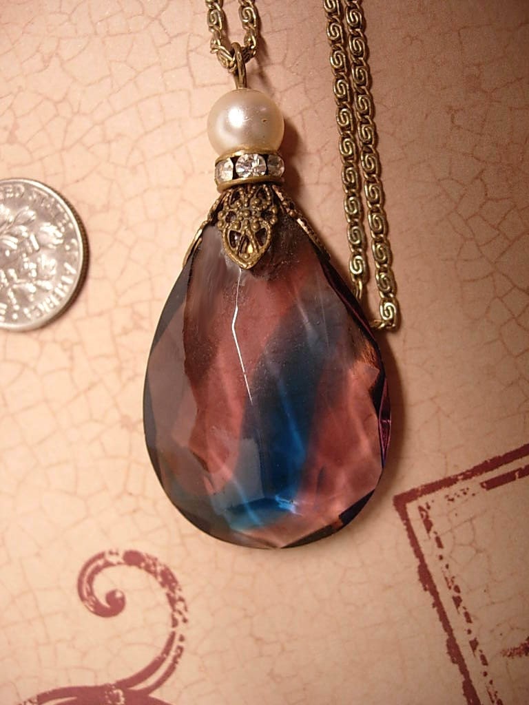 Vintage Purple glass Edwardian necklace MOST unusual drop