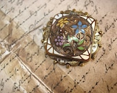 ANtique Victorian brooch with Enamel flowers