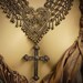ANtique Medieval NEcklace Sacred heart Gothic cross jeweled collar HUGE statement necklace
