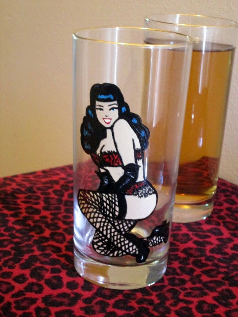 PEEK-A- BOO Girlie Glass --Pin Up Rockabilly Home Barware Cocktail Glass