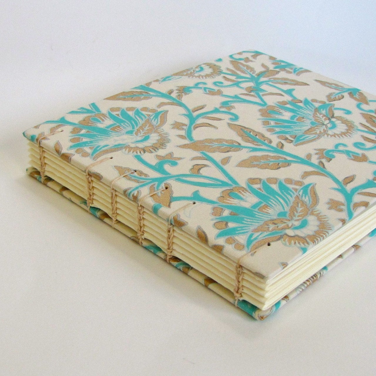 Wedding Guest Book, Blue Paisley on Natural, Medium