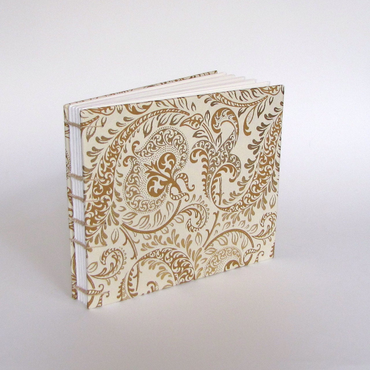 Medium Wedding Guest Book, Paisley in Gold on Natural, Made To Order