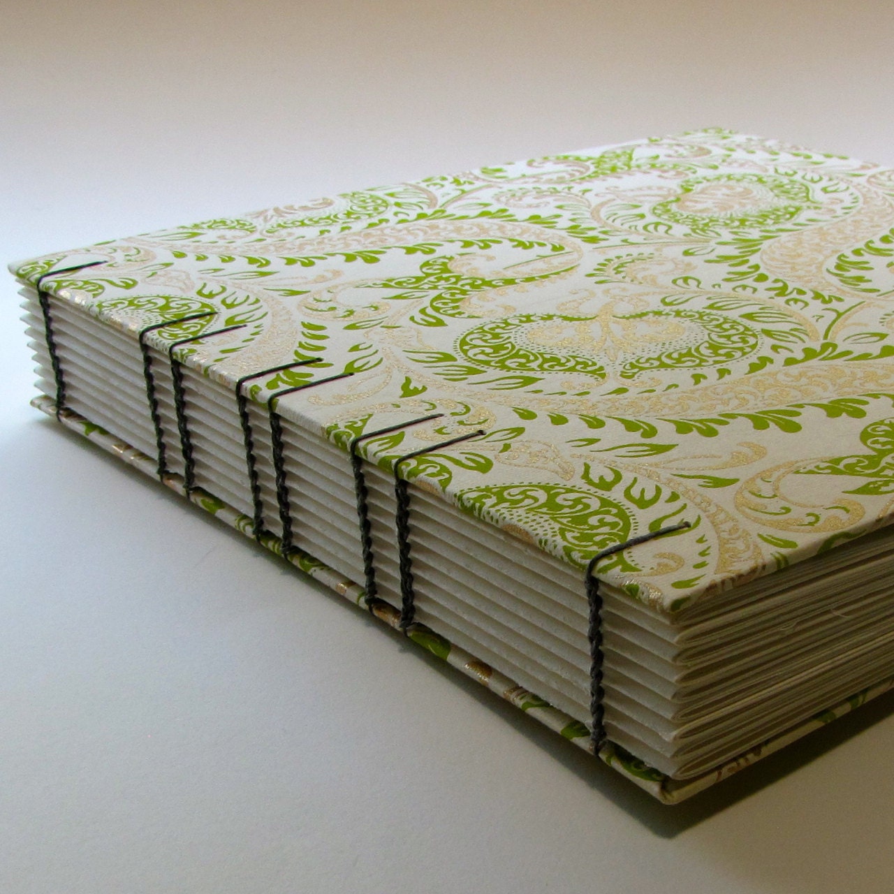 Photo Album Wedding Guest Book, Pomegranate Paisley in Green, Made To Order