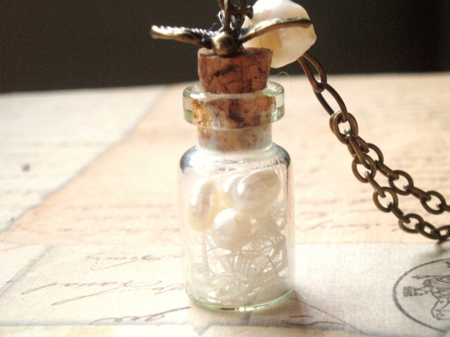 The Trapped Nest - Vial Necklace, Bottle Necklace, Bird Necklace, Brass Necklace, Pearl Necklace
