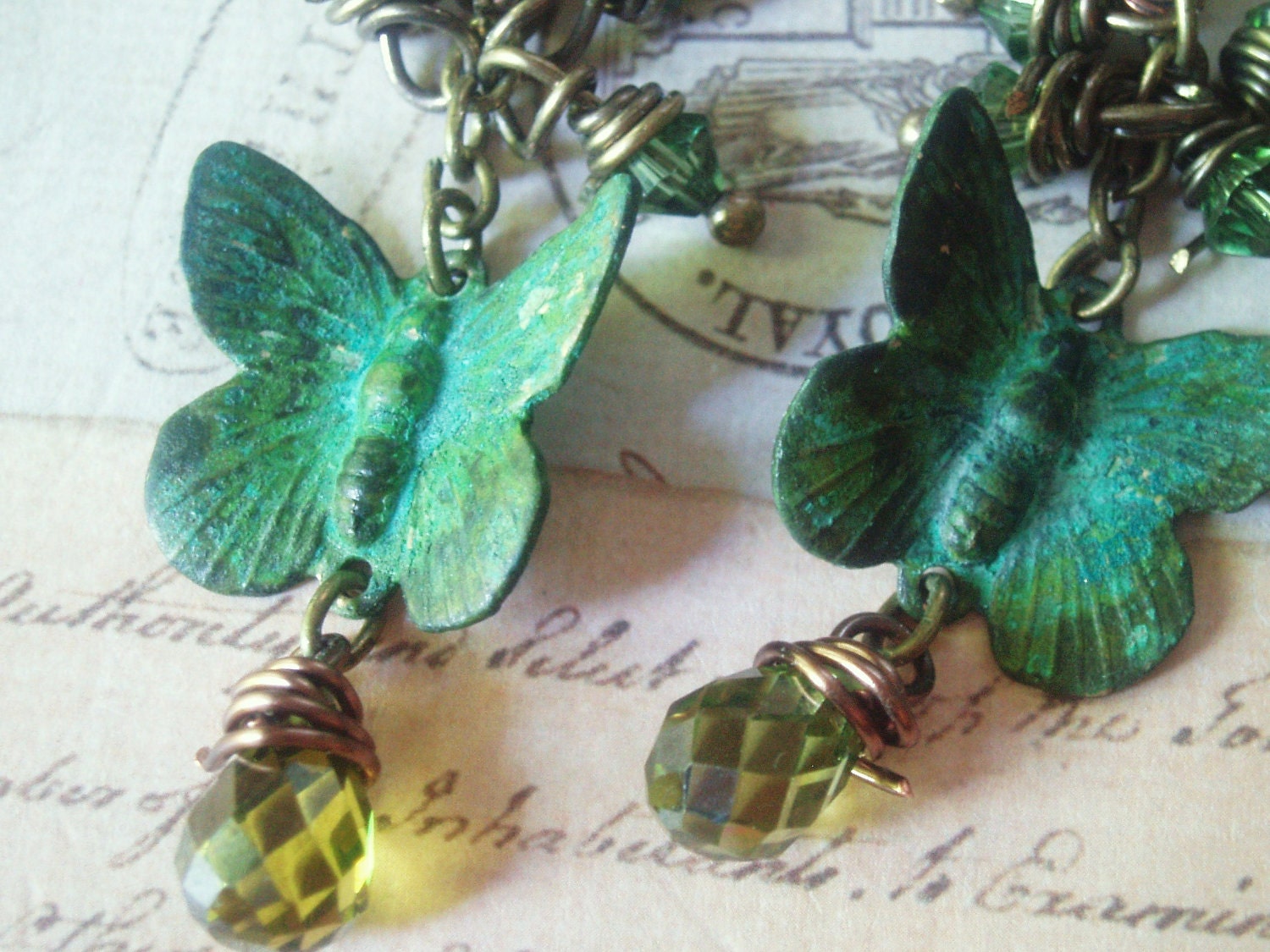 Garden Butterflies - Butterfly Earrings, Patina Earrings, Copper Earrings, Green Earrings
