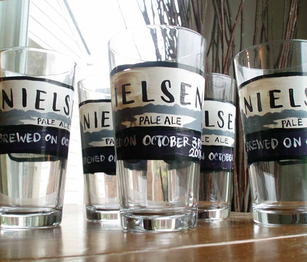 Beer Label (4 glasses) Custom Hand Painted Wedding Glassware