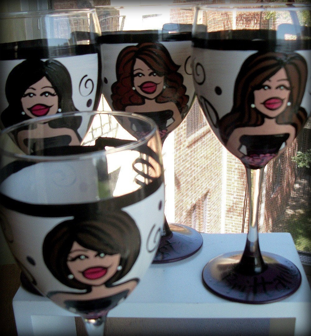Bridesmaids (5 glasses) Custom Hand Painted Wedding Glassware