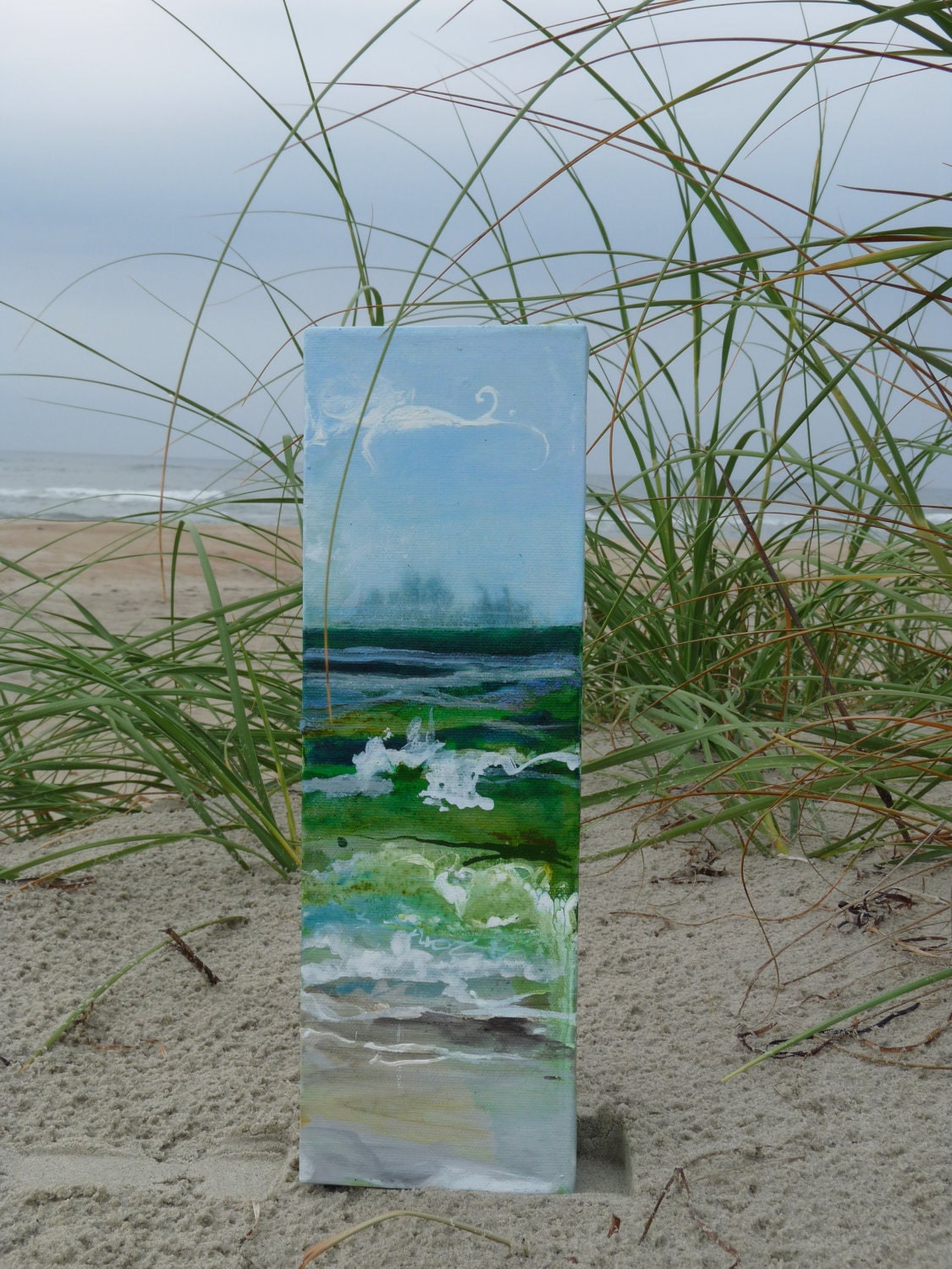 Colors in the surf 4"X12" original on canvas acrylic paint