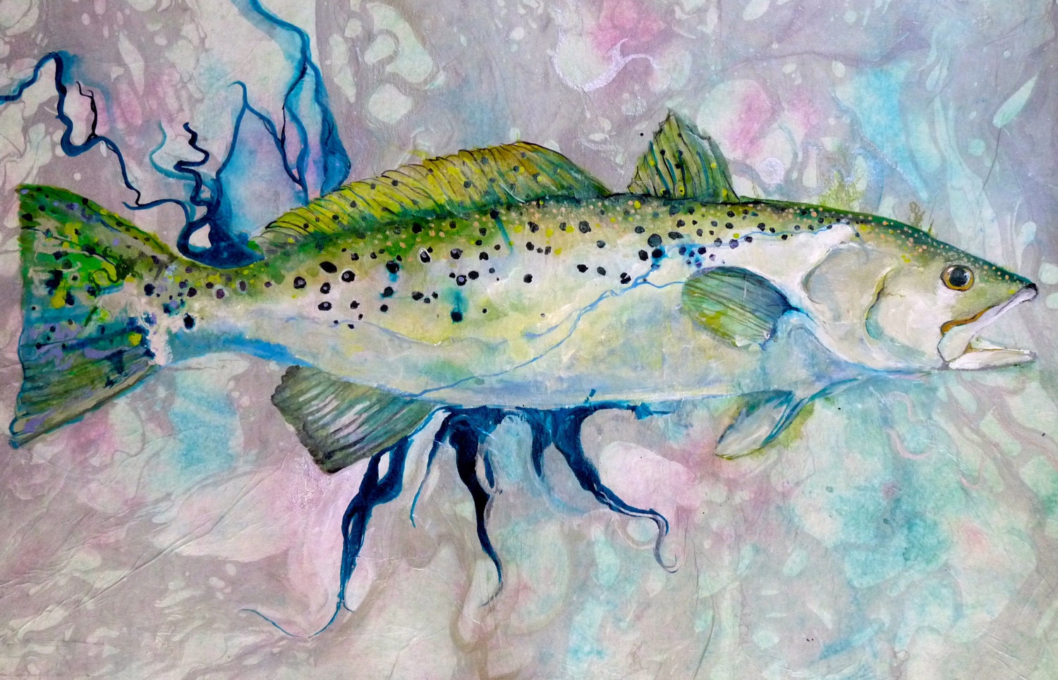 A Custom order for (You)    Fish painting Speckled Sea Trout 2'X3' canvas floor cloth  on Etsy