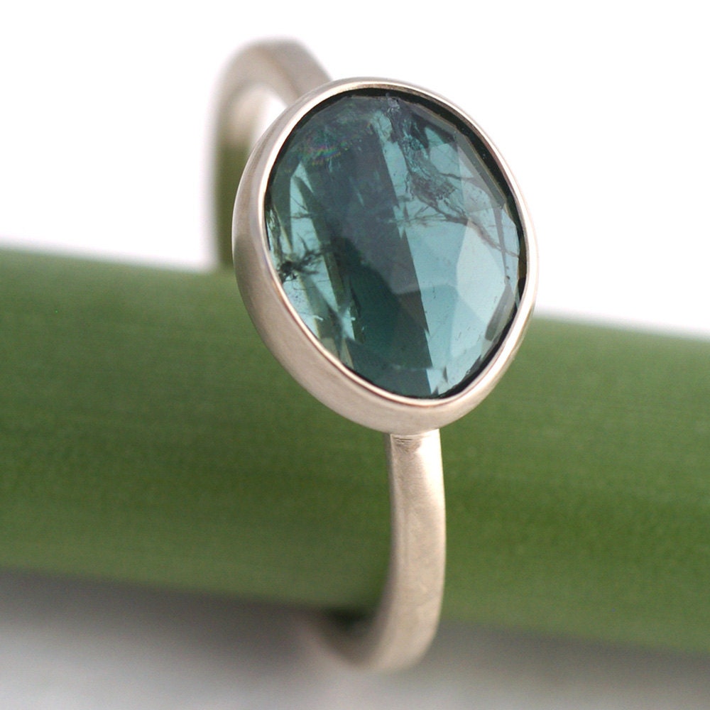 Rose Cut Indicolite Blue Tourmaline Ring - ooak