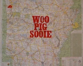 Woo Pig Sooie Arkansas Razorback Map Letterpress Print Hogs