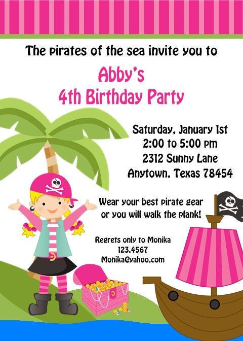 Pink Pirate Birthday Party Invitations With Blonde Hair Il_170x135