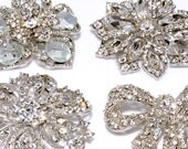Large set of 4 Bouquet Brooch Silver Rhinestone Stems