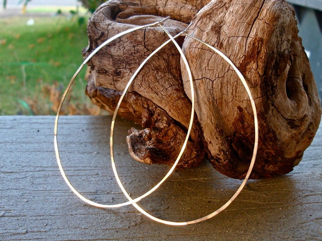 Large Thin Hammered Simple Oval Shaped 14k Gold Filled Hoops. . . Free Shipping.... BadkittyHawaii