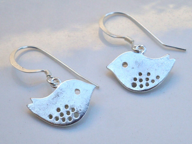 Cute Skylark Bird Charm Earrings Silver on Sterling Silver Ear Wires. . . Free Shipping...Badkitty Hawaii