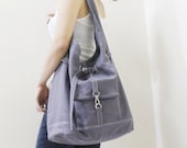 MAY Sale - GRAY Canvas Women Hobo Bag, Shoulder Bag, Diapers Bag, Travel Bag, Handbag - STARZ