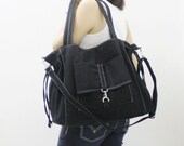 MAY Sale - BLACK Canvas Women Double Straps Shoulder Bag, Tote, Crossbody Messenger, Diapers Bag, Laptop, School Bag, Handbag - EZ
