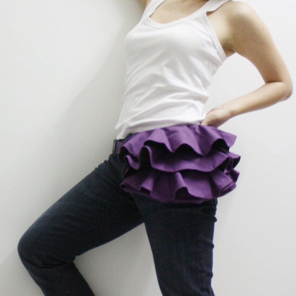 MAY Sale - Purple Ruffled Canvas Women's Fanny Pack, Hip Bag, Belt pouch, Handbag - Kinies Ruffled Waist Purse