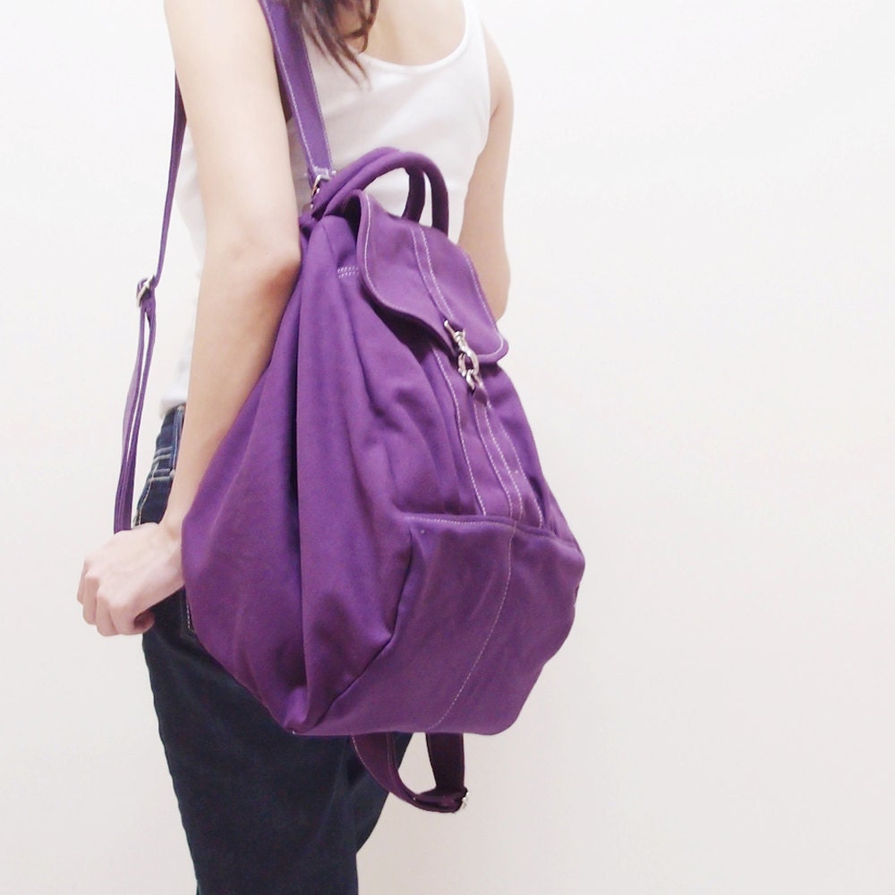 MAY Sale - Purple Canvas Women Backpack, Rucksack, Satchels, Messenger bag, Shoulder Bag, Tote, Hobo, School Bag, Handbag- ESSENTIAL