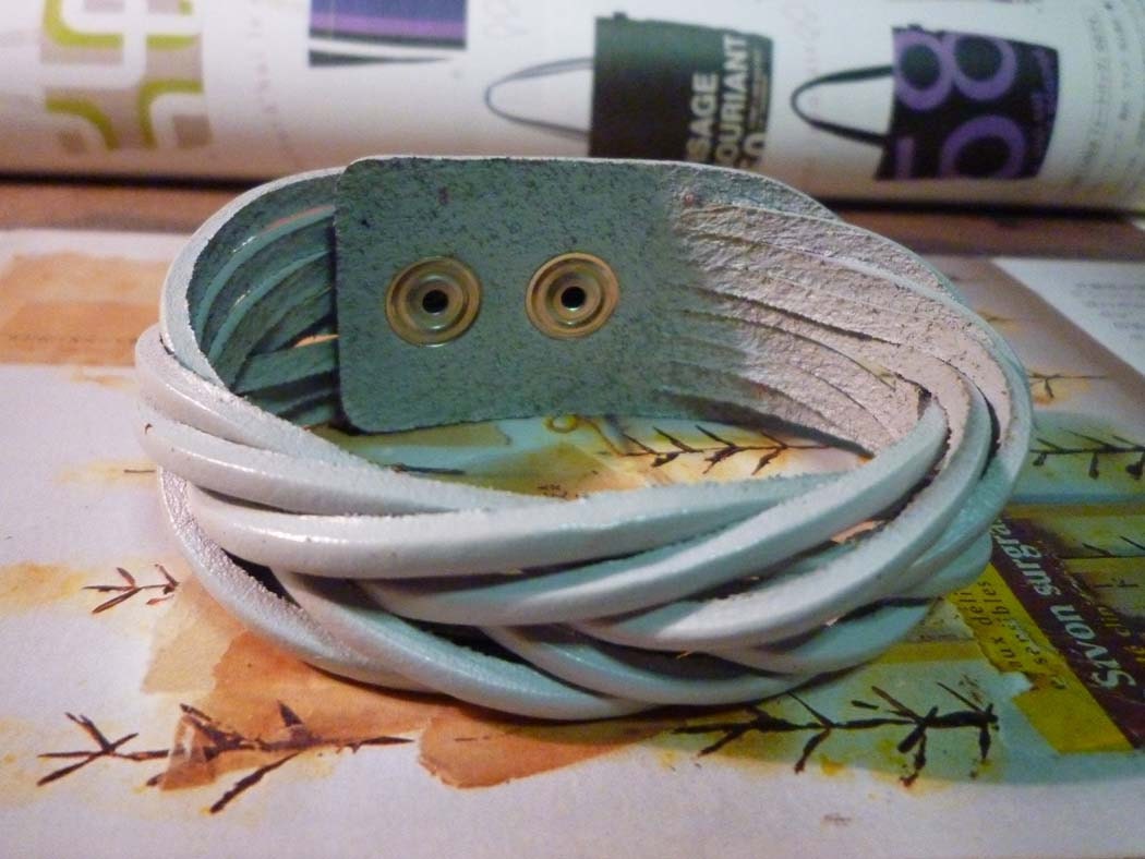 Genuine Leather Wrap Bracelet, Wrap Bangle, Cuff - Light Gray