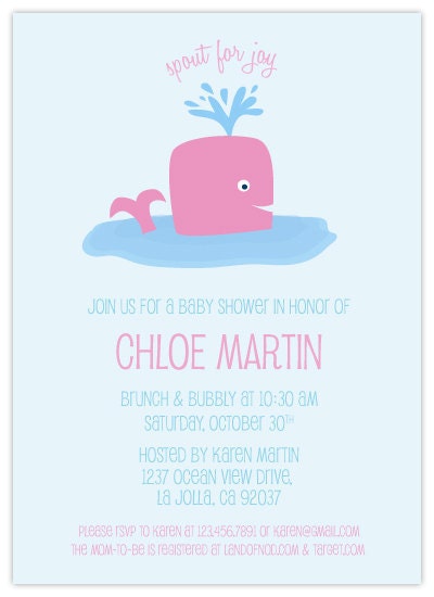 Spout for Joy Whale themed Baby Shower Invitation