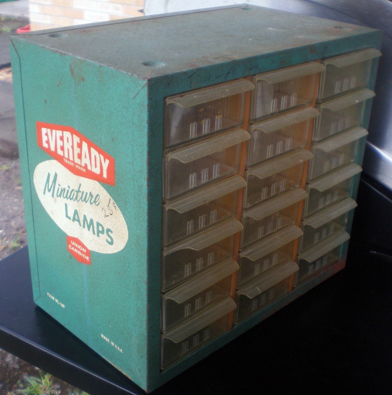 Vintage Union Carbide Metal Display Box 1960s Advertising Hardware Store Display Industrial