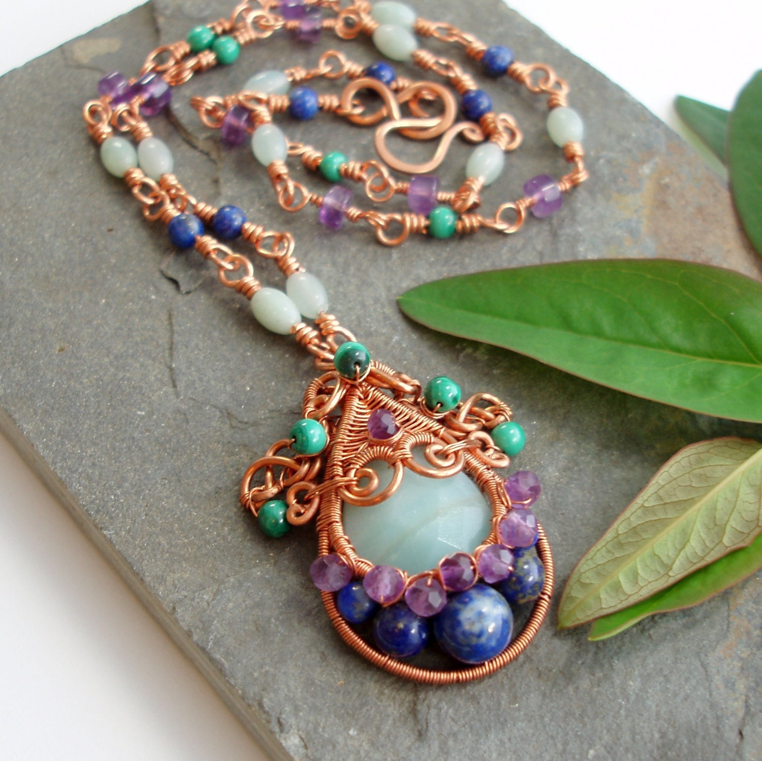 Gorgon Layered Woven Pendant with handmade Copper necklace