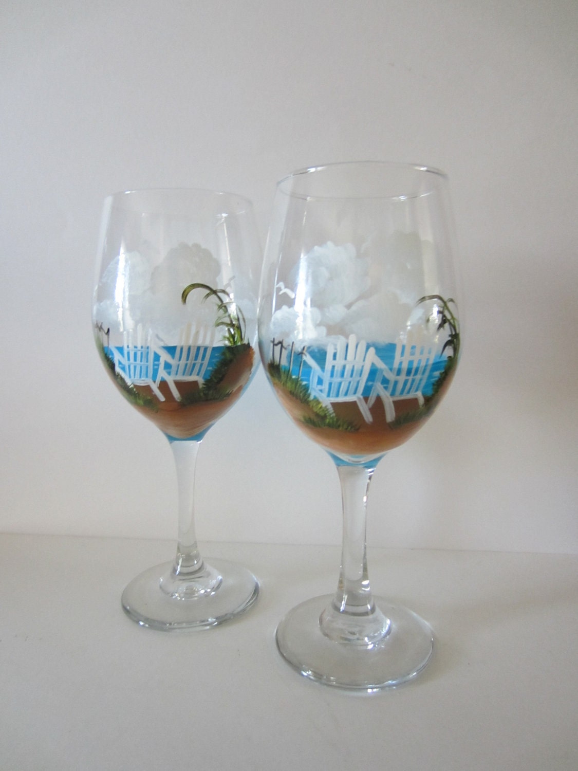 Hand Painted Beach Chair Wine Glasses