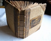 Rustic wedding guest book leather and burlap 7 1/4 x 5 1/2  with names and date