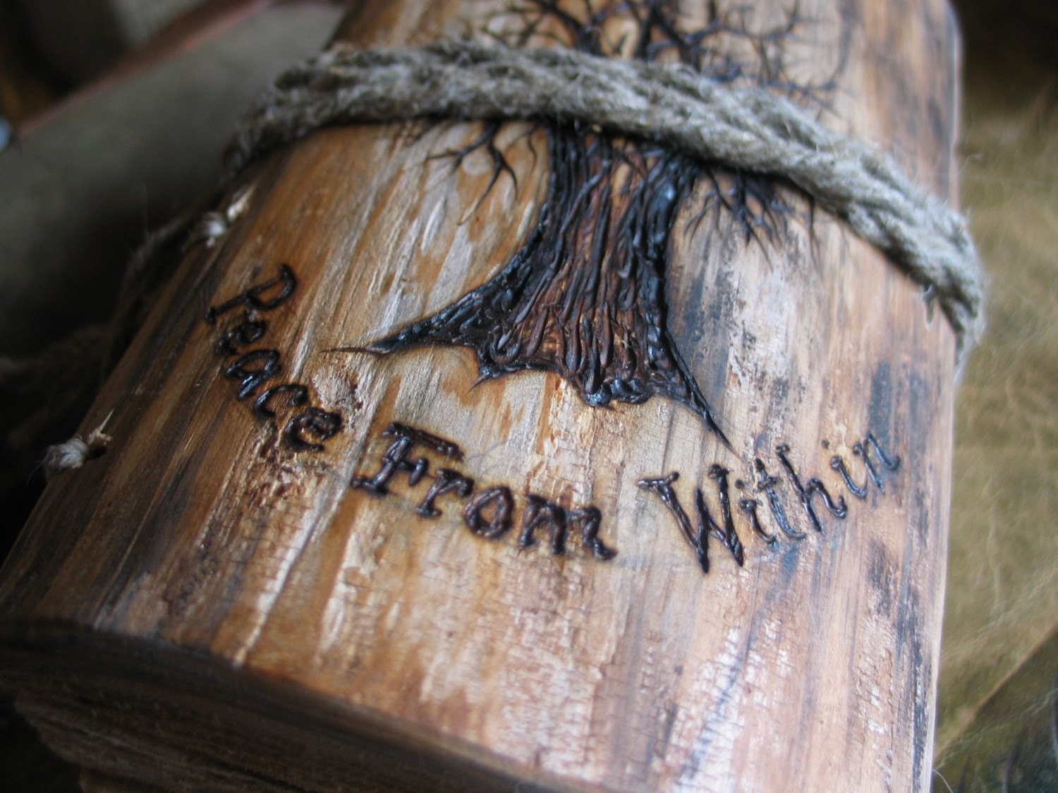Names, date,  or intials engraving on the wood or leather items